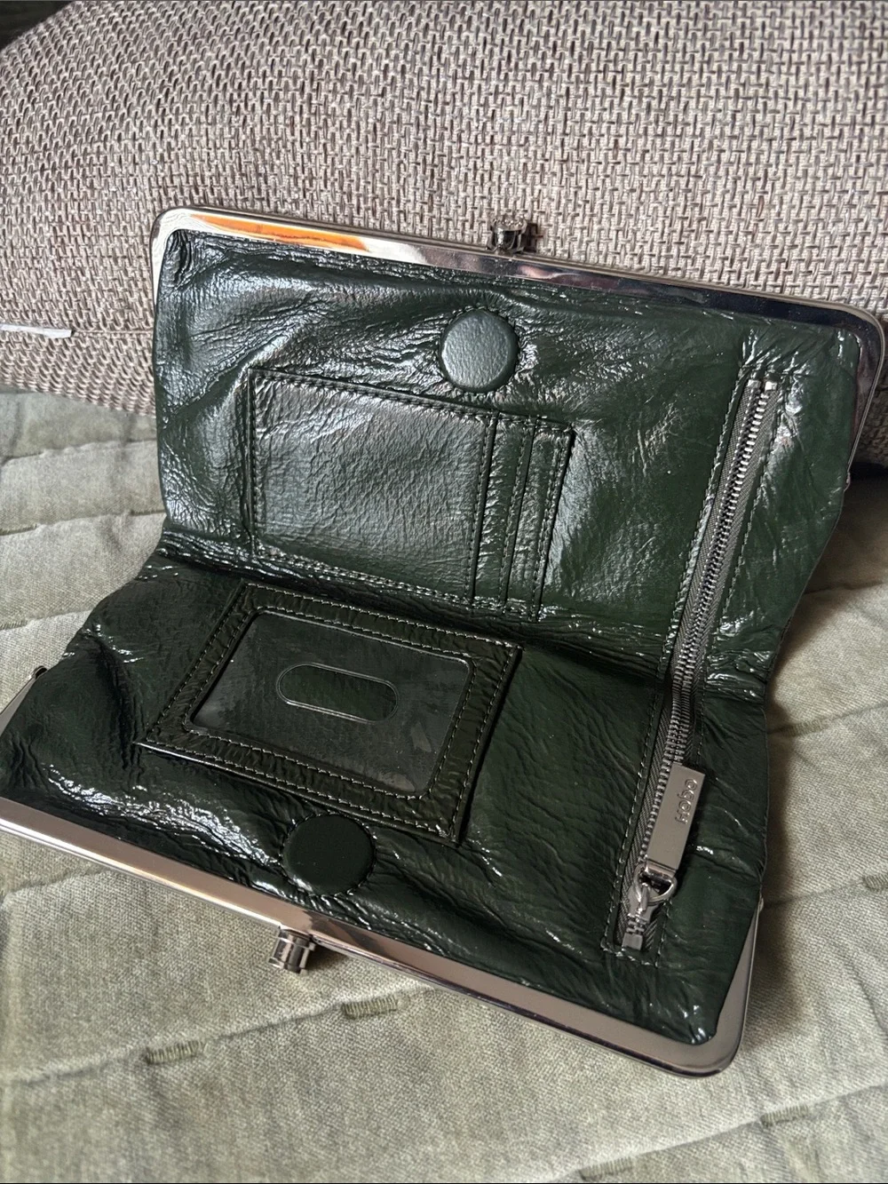 Hobo Lauren Dark Green Leather Kiss-Lock Clutch Wallet
